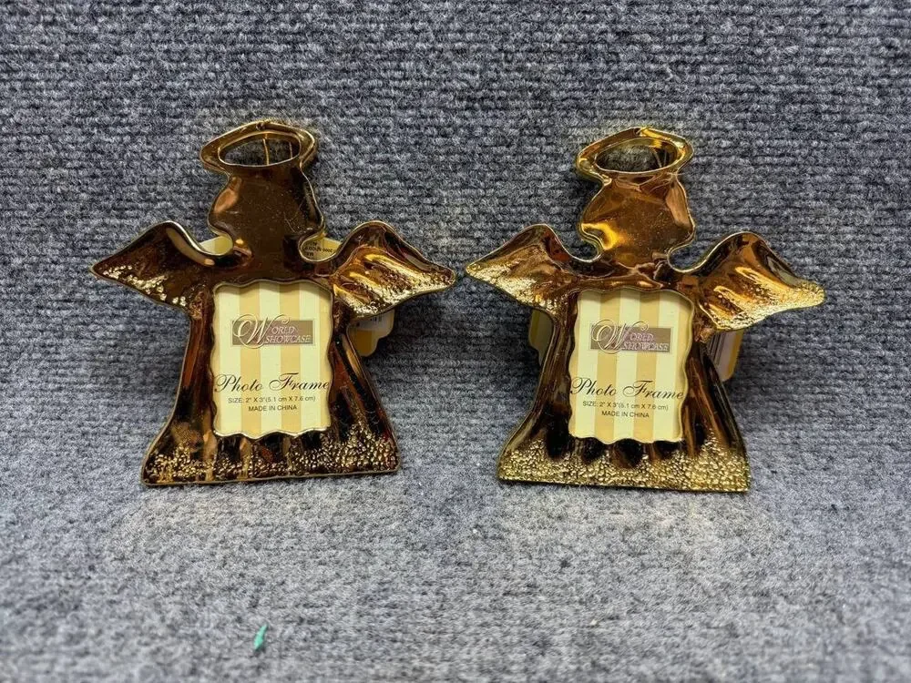Angel Metal Photo Frame Set of 2 Gold 2x3 World Showcase 2000